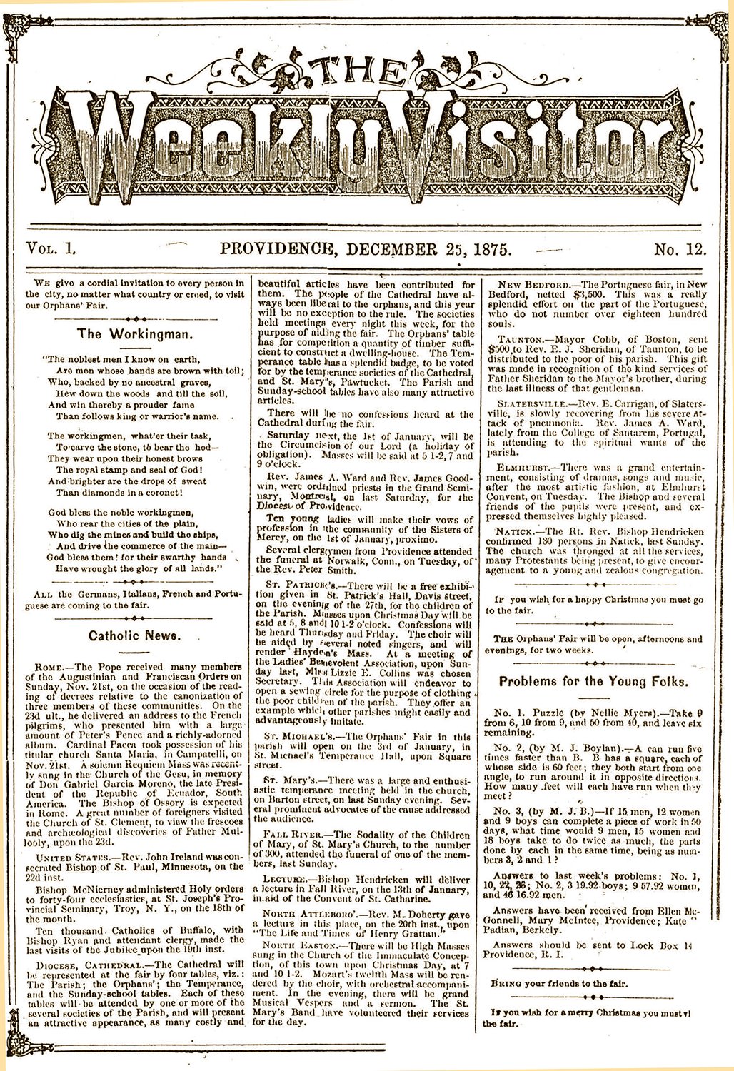 A copy of The Weekly Visitor’s Christmas edition from 1875.